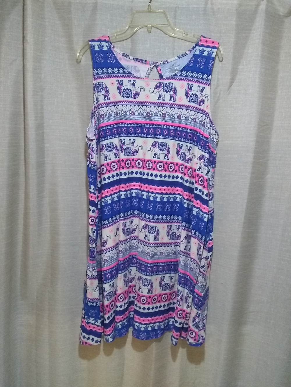 Bobbie Brooks Cream Dress with Blue & Pink Elephant Print